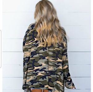Cozy calls camo open cardigan